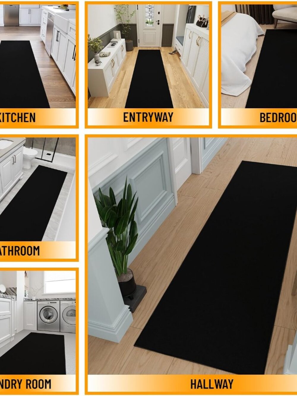3x10 Hallway Runner Rug – Non-Slip Kitchen Rugs | Solid Entryway Rug Runner Ultr - Picture 3 of 13